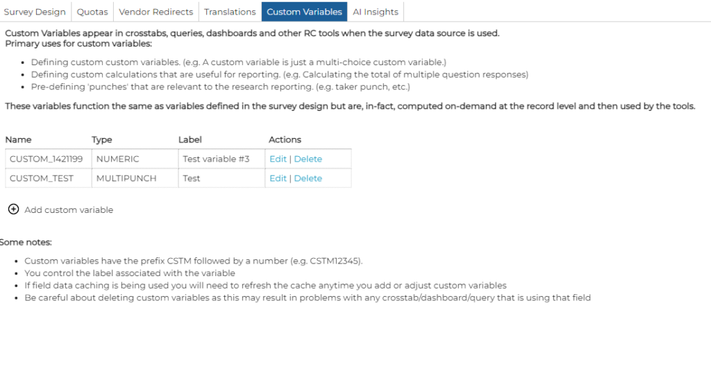 Managing Custom Variables in a Survey – BELLOMY RESEARCH CLOUD LEARNING ...